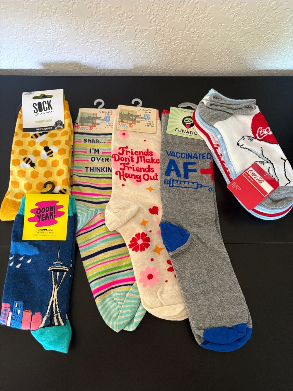 Assorted Women's Novelty Socks -sold as set- MultiColor Pack, some Blue Q